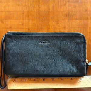 COACH Black Wristlet Leather Double Zipper Large fits iPhone Pro Max